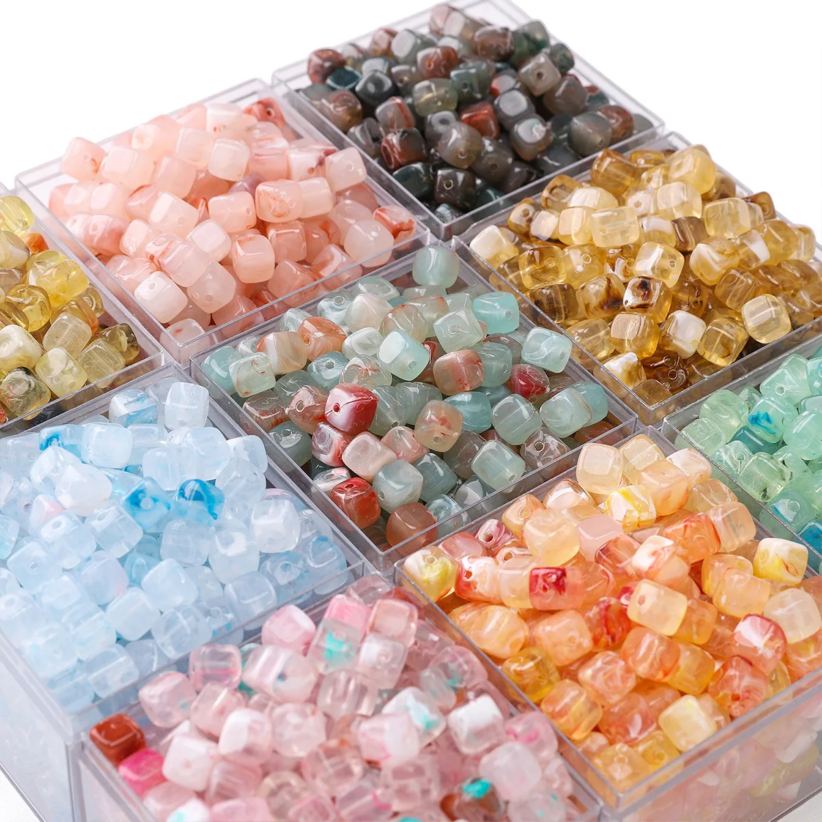 

6x6mm Acrylic High Brightness Transparent Two-Color Square Beads - DIY Jewelry Making for Bracelet Necklace Accessories (40pcs)