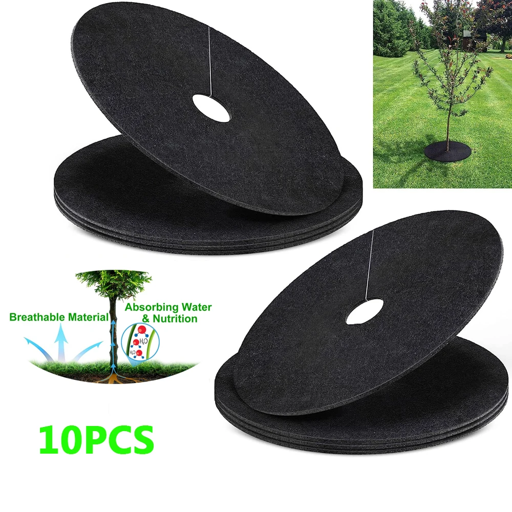 10pcs Non-Woven Degradable Fabric Tree Mulch Ring  Protector Mat Reusable Weed Barrier for Control Root Protection