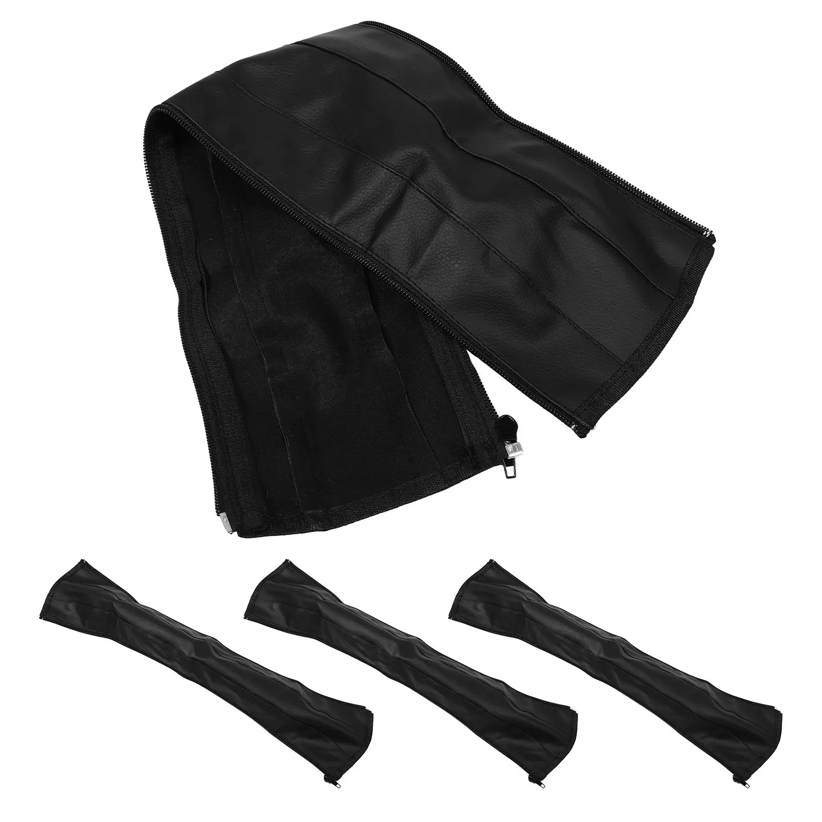 4Pcs Baby Stroller Handle Covers PU Zipper Pushchair Armrest Protective Replacement Non-Slip Washable Grip Black