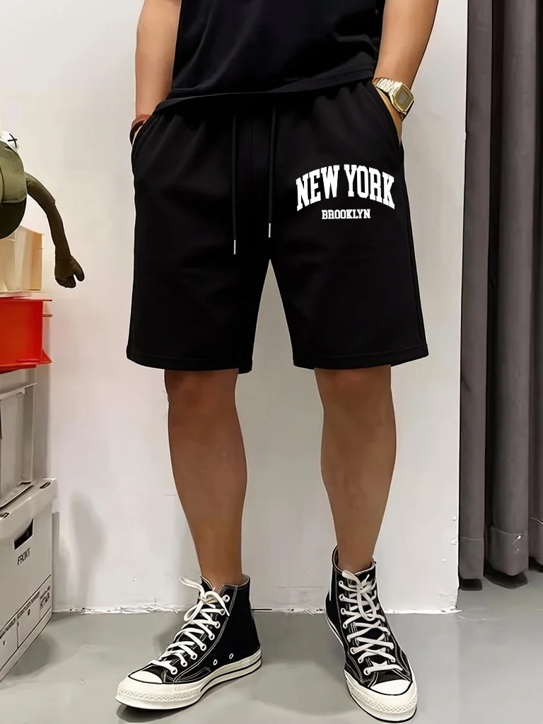 

New York Brooklyn Letter Pattern Pocket Pants Men Casual Breathable Clothing Fashion Retro Sweatpants Loose Drawstring Pant