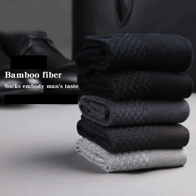 10 Pair Men\'s Bamboo Fiber Socks Harajuku Retro Breathable Business Man Socks Black Long Sock Deodorant Gift Set Size 39-46