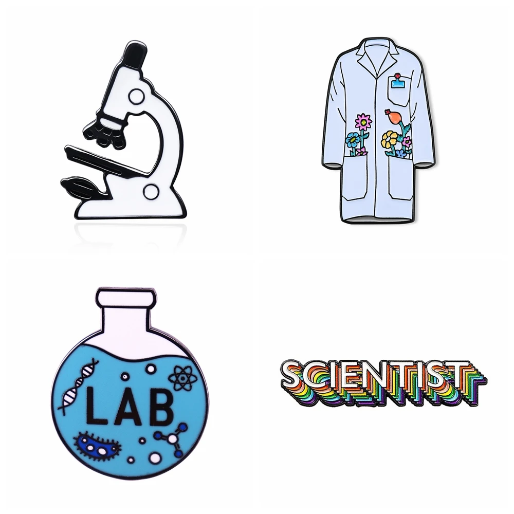 Hanreshe Science Lab Pins Set Microscope Flask Scientist Brooches Wholesale Funny Backpack Lapel Bag Badges Jewelry Gifts