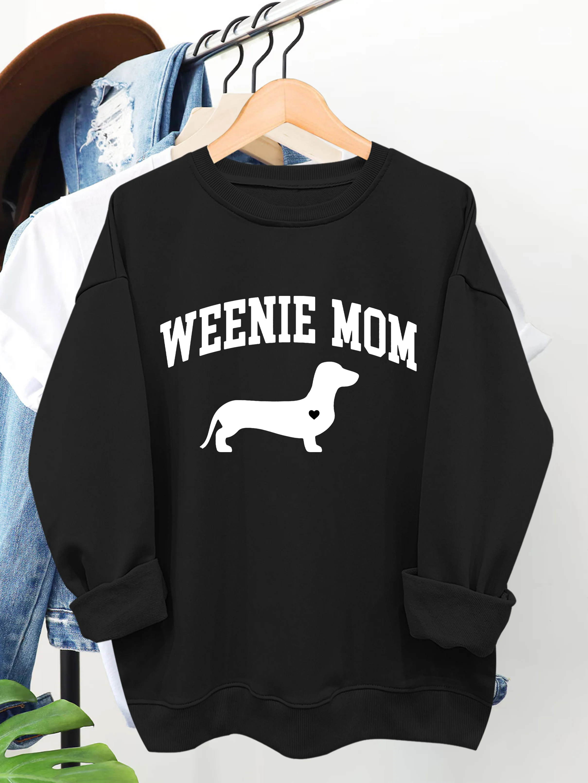 

Толстовка с круглым вырезом с принтом Weenie Mom Jamnik Повседневная и стильная толстовка с длинными рукавами