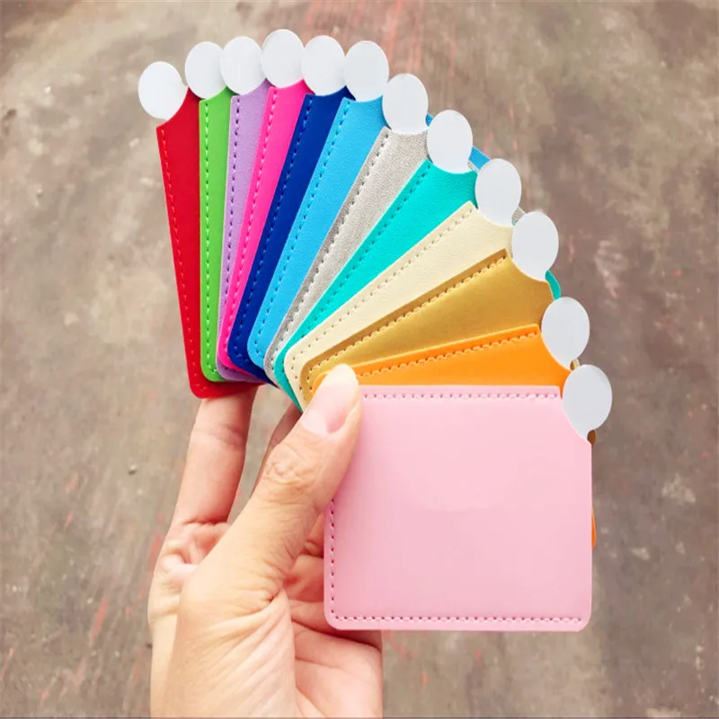 

L346 Portable Mini Shatter Proof Card Style Pocket Cosmetic Mirror PU Leather Cover Stainless Steel Unbreakable Makeup