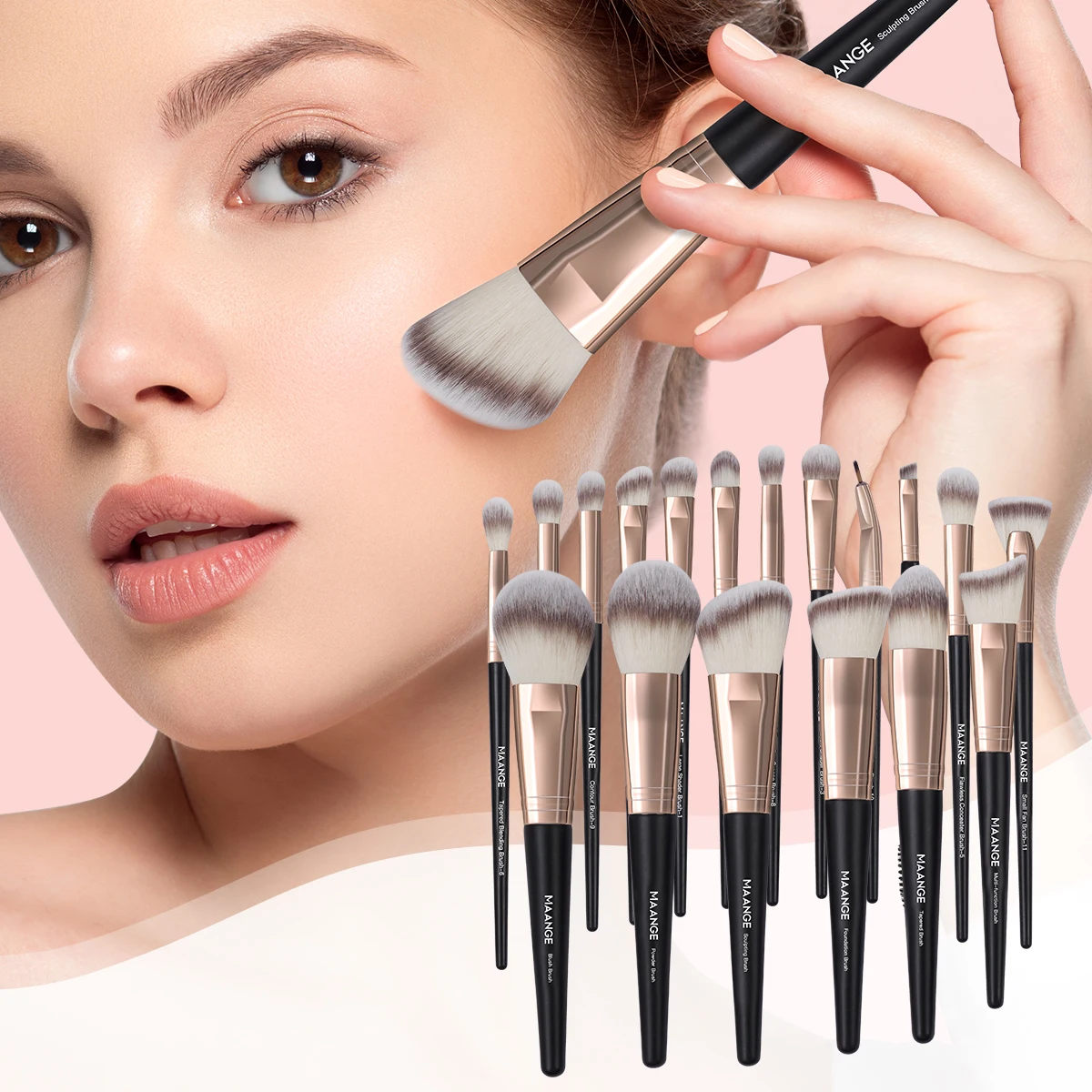 MAANGE 18PCS Makeup Brushes Set Foundation Concealer Eyebrow Eyeshadow Soft Dense Bristles Cosmetic Makeup Tools for Liquid