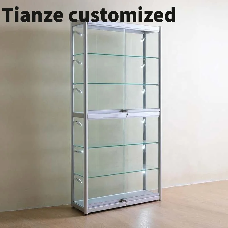 

Customized-Cheap Store Furniture Led Light Glass Display Showcase Fashionable Display Cabinet Vitrine