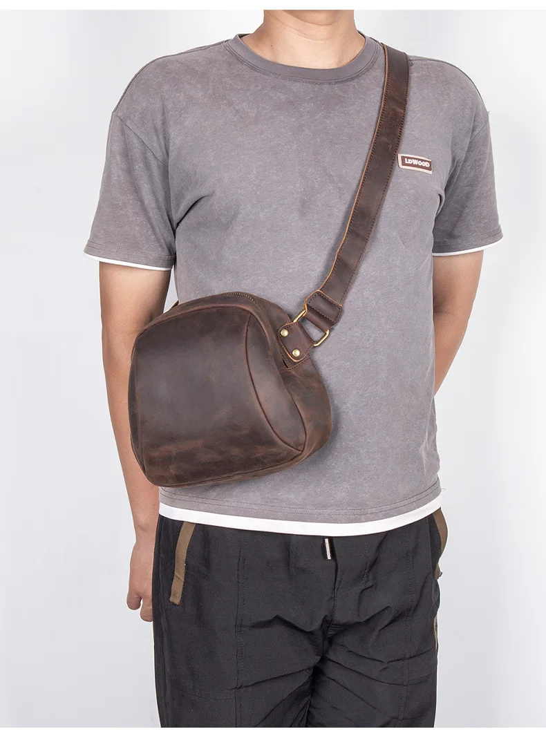 

Мужская и женская сумка через плечо Crazy Horse из воловьей кожи в стиле ретро, большой вместительный рюкзак через плечо на одно плечо с молнией