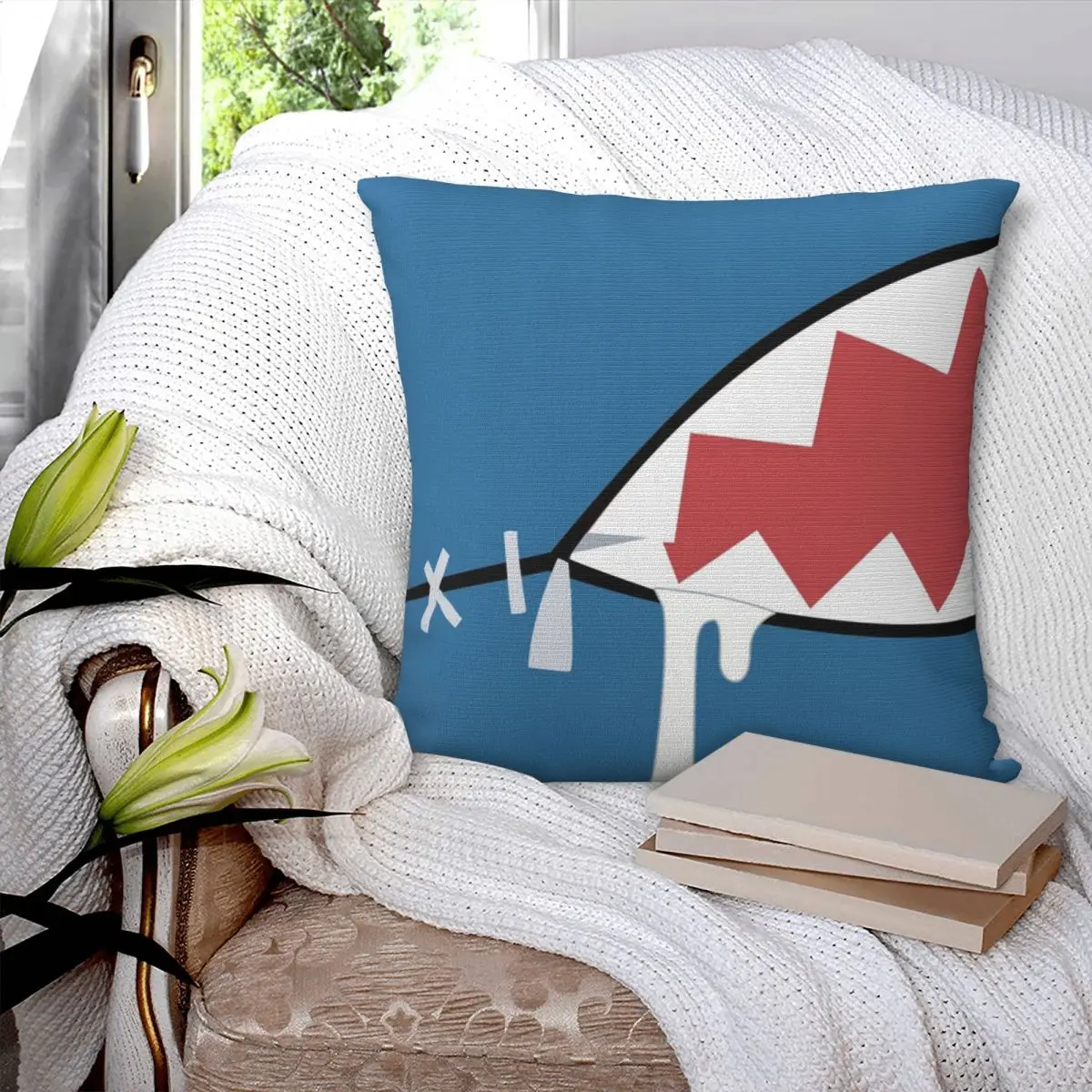 Gawr Gura Shark Mouth Square Pillowcase Pillow Cover Polyester Cushion Zip Decorative Comfort Throw Pillow for Home Car