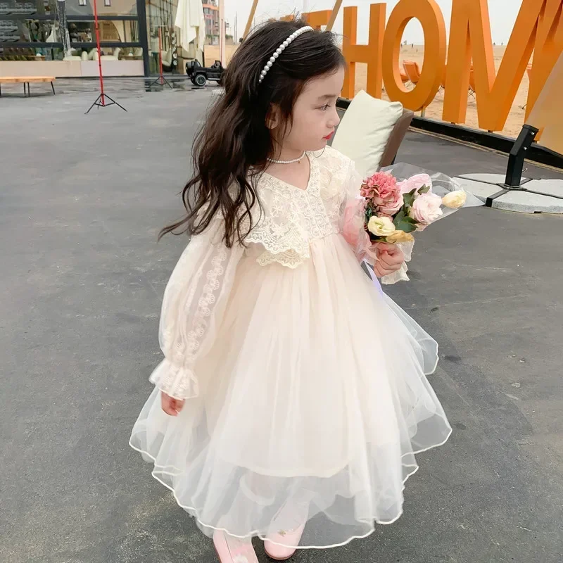 Autumn Winter Girls Dress Birthday Party Baby Long Sleeve Dresses Lace Princess Dress Children Clothes 2-8 Years Kids Clothing