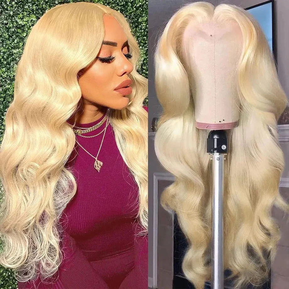 Perruque Lace Frontal Wig 613 brésilienne naturelle, cheveux humains, blond miel, 13x4, 30 32 pouces, pre-plucked, Body Wave, pour femmes