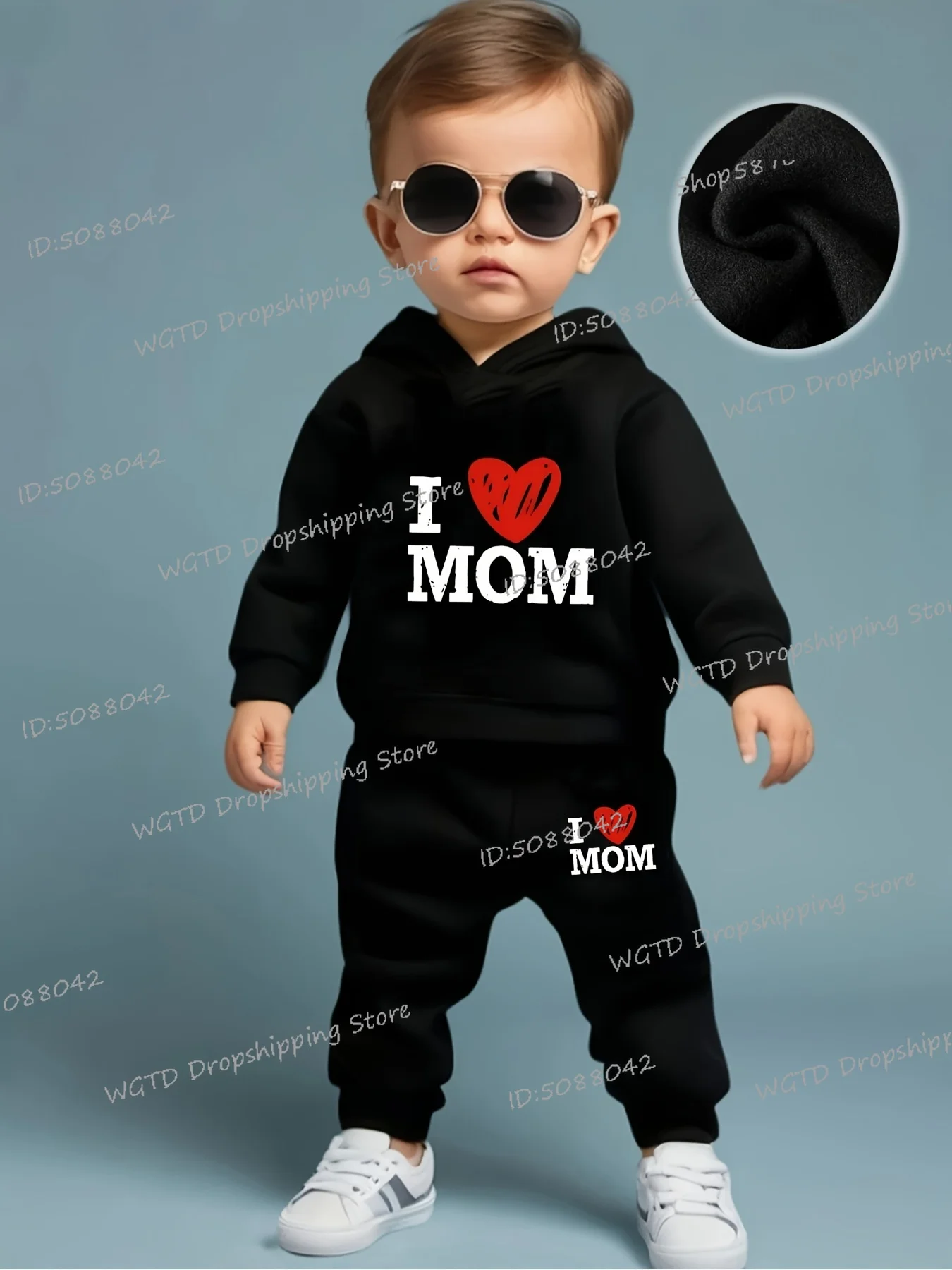 

Letter Print "I Love Mom" Hooded and Sweatpants Casual Two-Piece Set for Infant and Toddler Boys and Girls Perfect for Outdoor