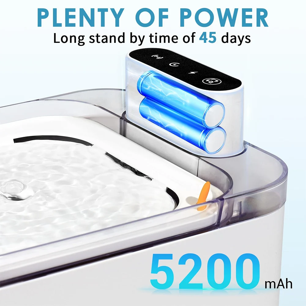 3L Wireless Cat Water Fountain Automatic Pet Water Feeder 5200mA Rechargeable Dog Water Fountain Built-in Battery Sensor System