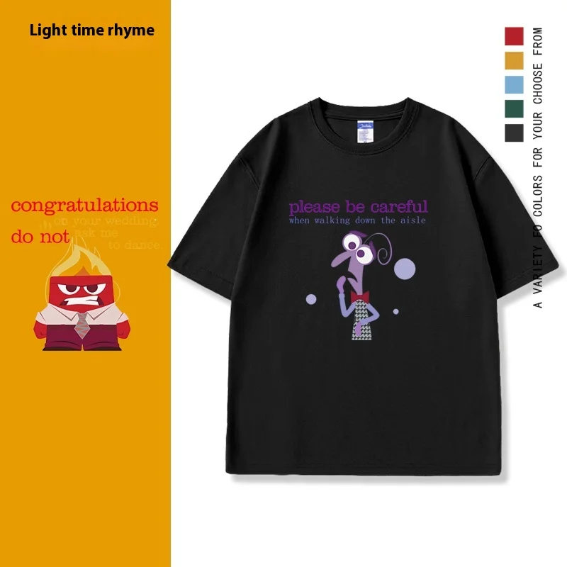 

Disney Inside Out 2 Cartoon Animation Movie Brain Agent Team Anger Sadness Around Cotton Short-Sleeved T-Shirt Cute Home Clothes