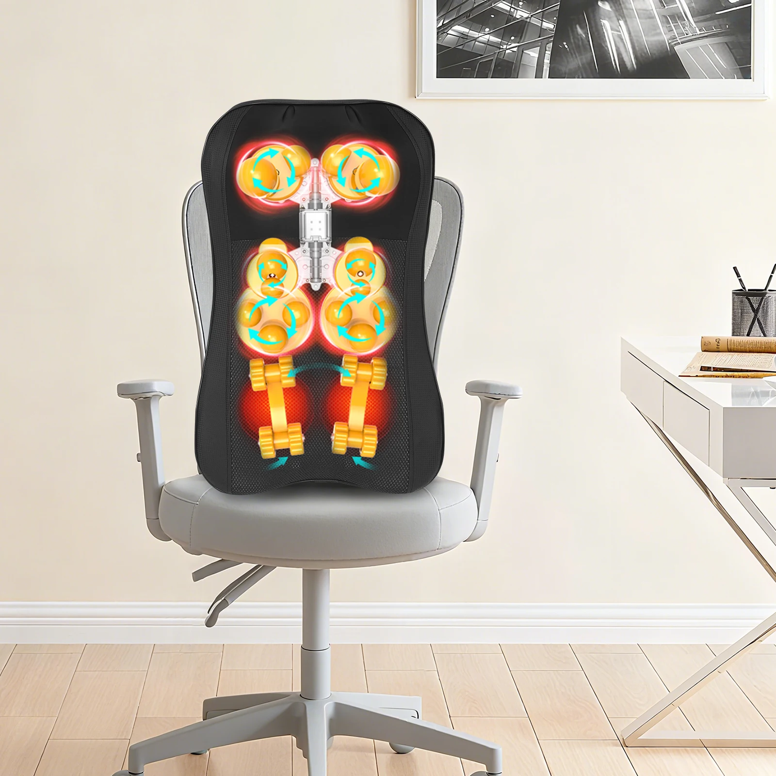 Massage zitkussen, rugmassageapparaat met warmte, 4 in 1 nek schouder rug lumbale massagekussen, shiatsu kneden voor thuiskantoor auto