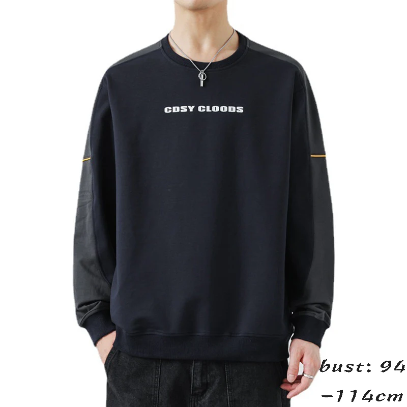 

High quality cotton sweatshirts for men long sleeve letter print pullover spring autumn 2024 tending clothing black blue grey