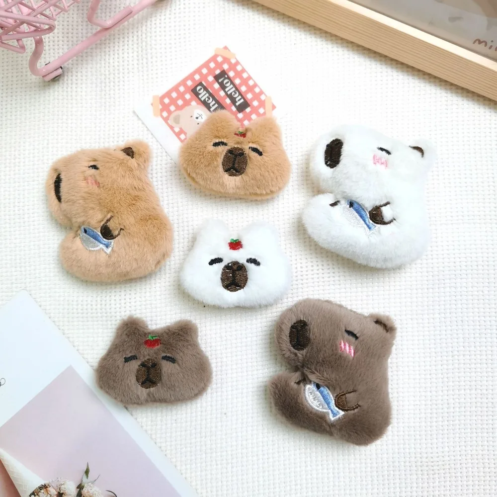 Cute Cartoon Capybara Brooch Fashion Doll Clothes Badge Pins Fluffy Soft Plush Brooch