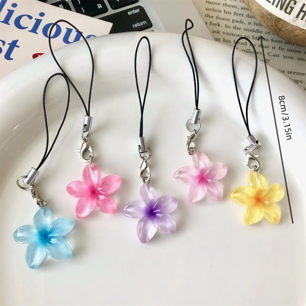 5 uds pequeña flor llavero colorido dulce resina gradiente llavero Color transparente Diy lindo bolso llaveros colgante joyería ﻿