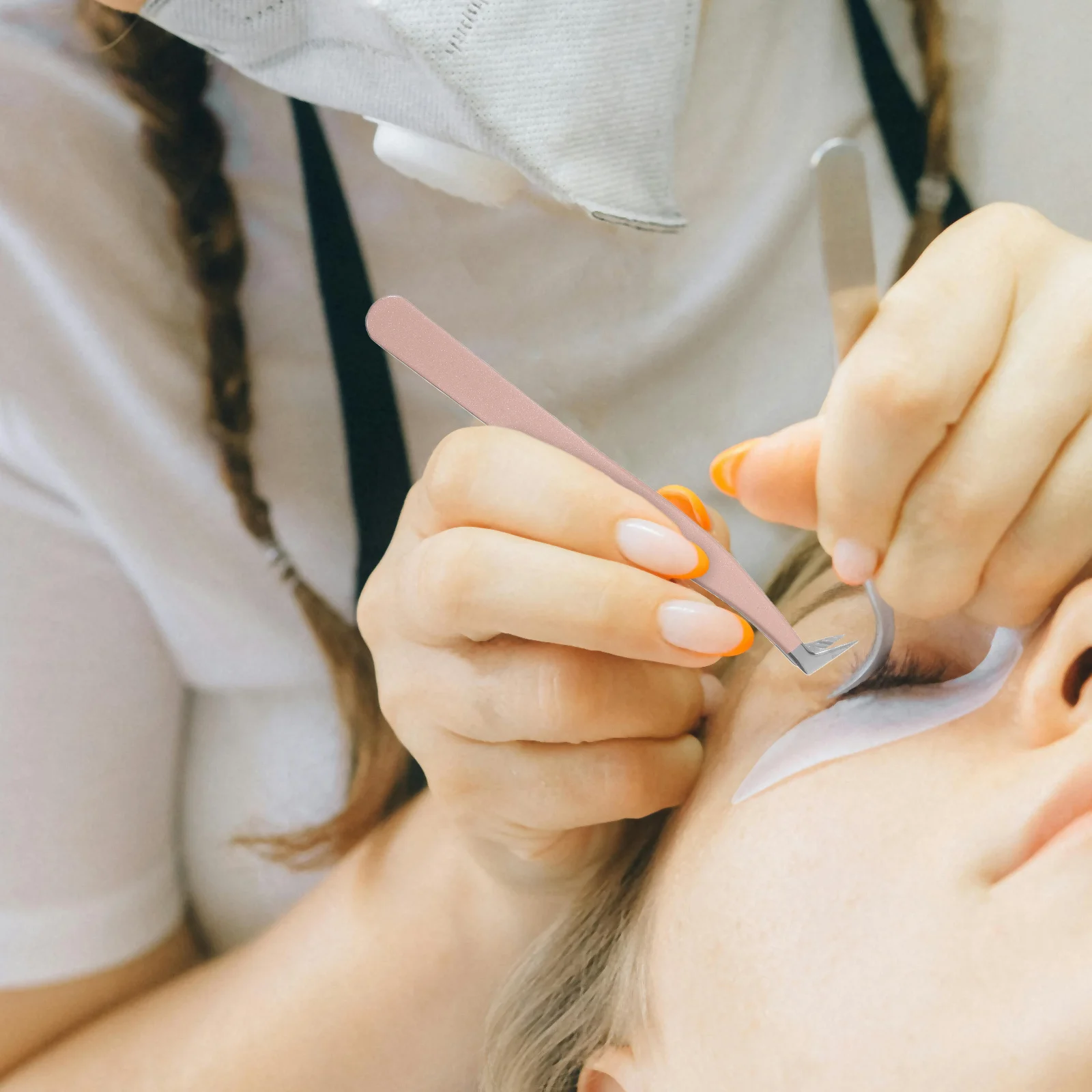2 pçs pinças de cílios de beleza rosa precisão ponta curvada de aço inoxidável ferramenta de enxertia de alta precisão para extensão de cílios faciais