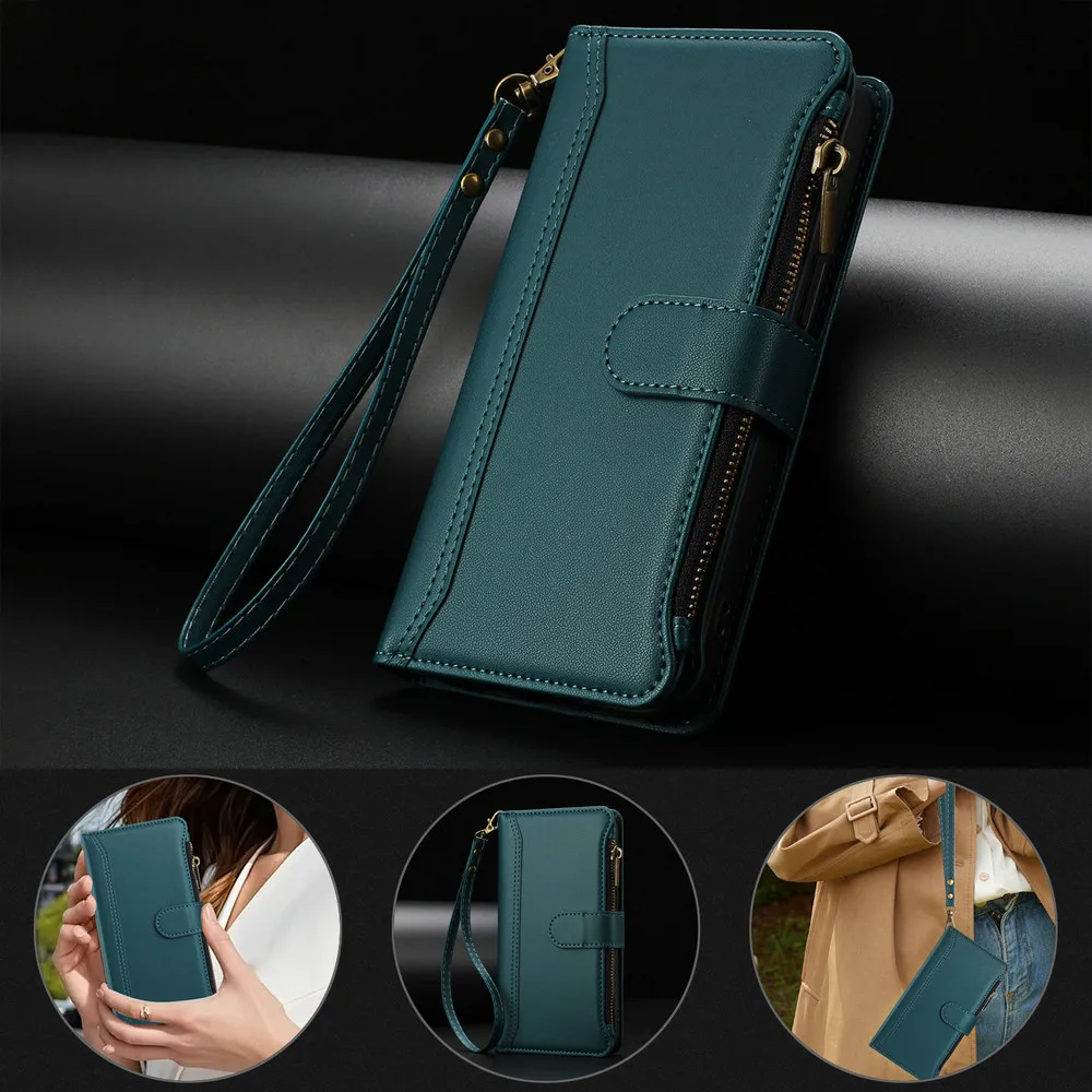 S24 S23 S22 S21 S20 Ultra 5G Flip Case For Samsung Galaxy S24 Fe 9-Card Leather Zipper Cover For Galaxy S23 S22 S21 Plus Funda