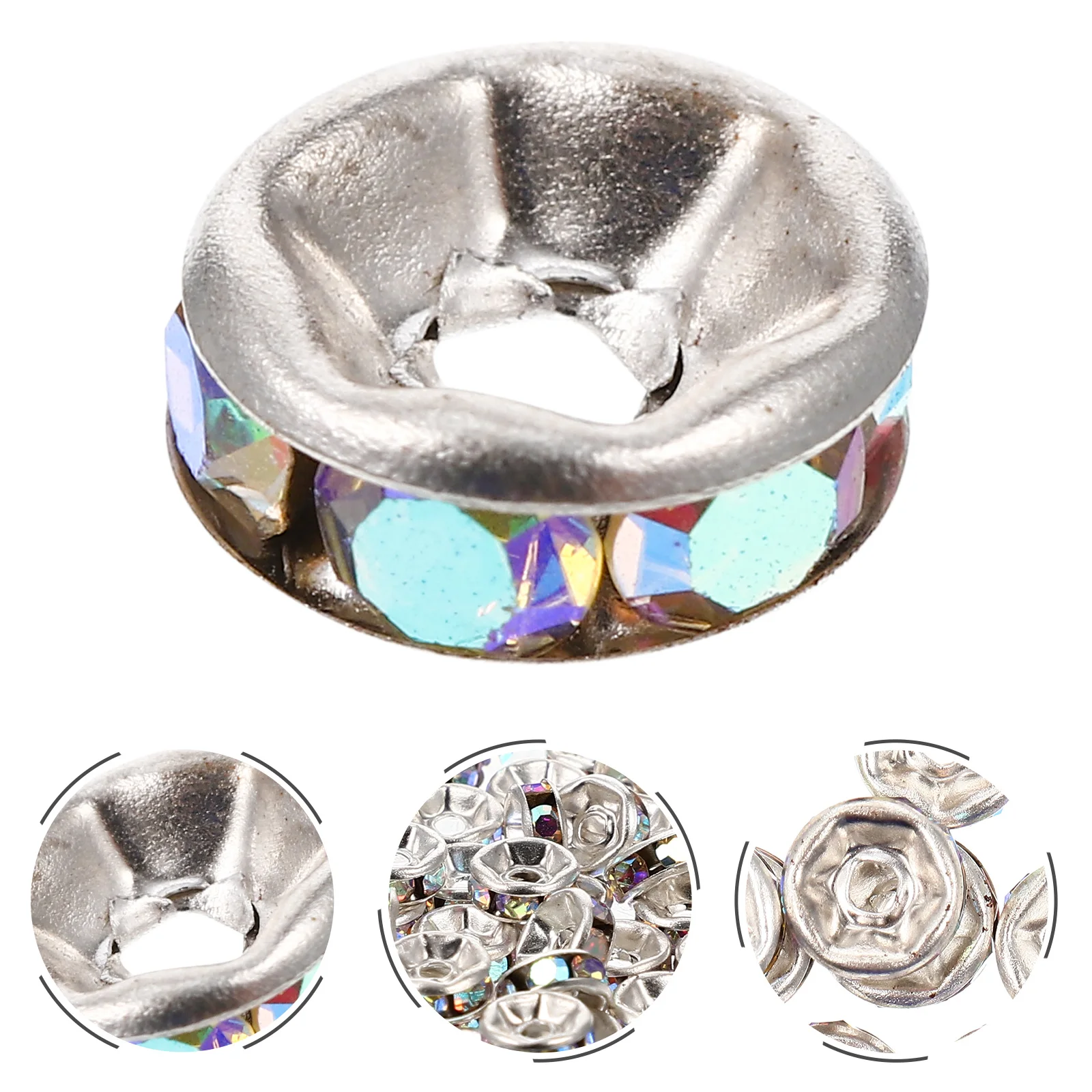 200pcs Alloy Spacer Beads Rhinestone Inlaid Craft Beads Diy Jewelry Making Bracelet Accessories Decorative Crafts Findings