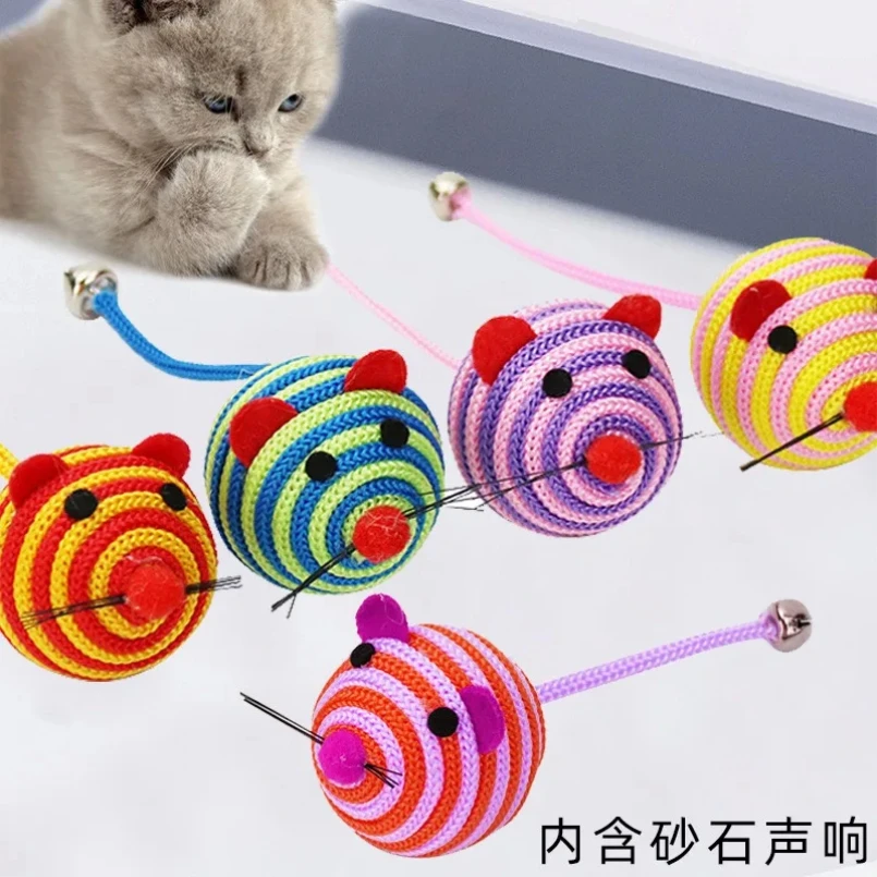 

Pet Cat Toys Stripe Nylon Rope Round Ball Mouse Toy with Bell Pet Cat Chew Toy Cat Toys Interactive Pet Products gatos 고양이 장난감