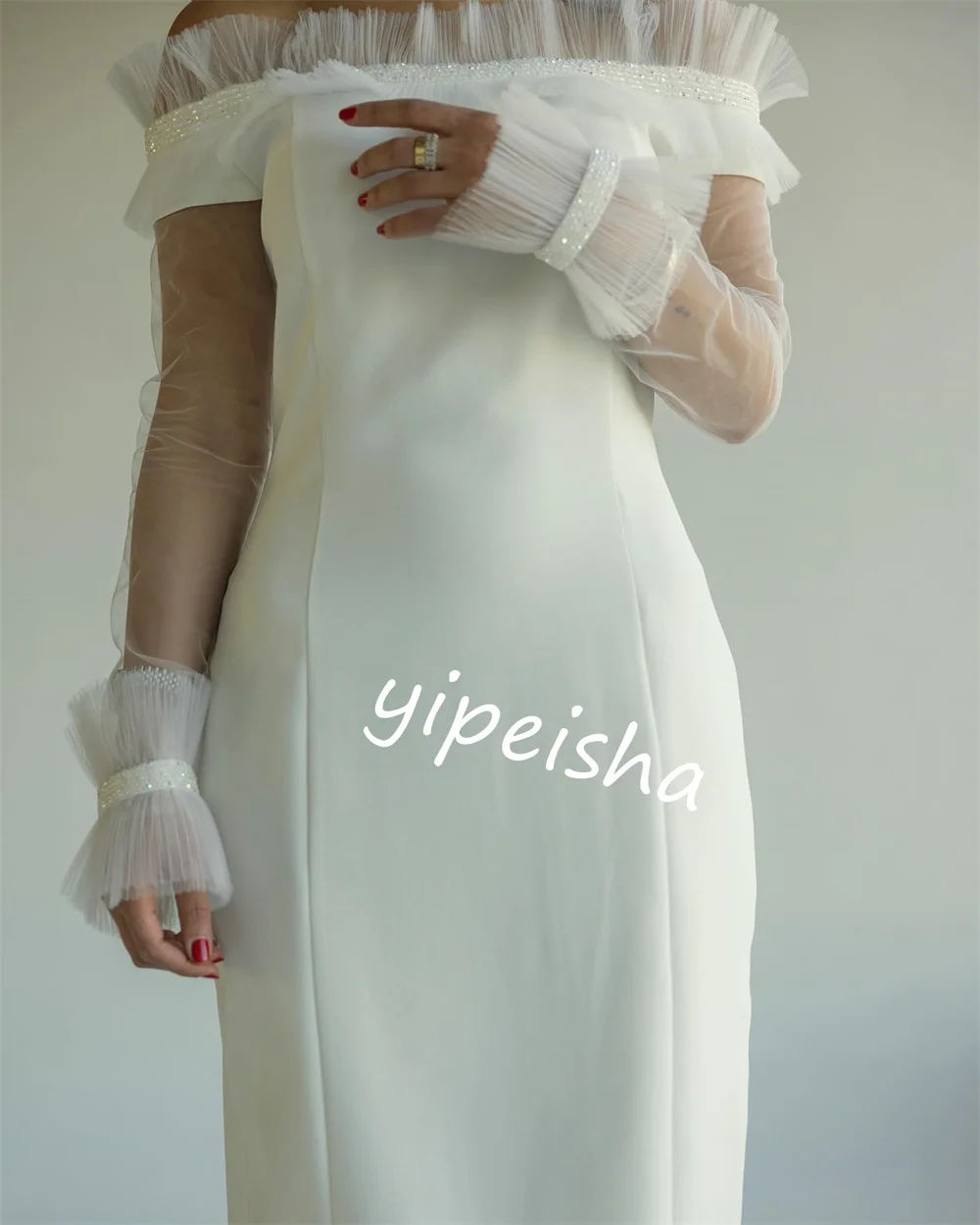 Jiayigong  Jersey Ruched Engagement A-line Off-the-shoulder Bespoke Occasion Gown Knee Length Dresses Saudi Arabia