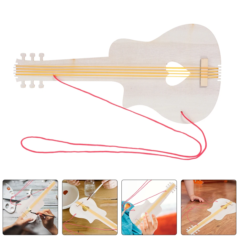 

4 Pcs Kindergarten Wooden Guitar Crafts Instrument Model Musical Diy for Kids Boys Student Fake Kit