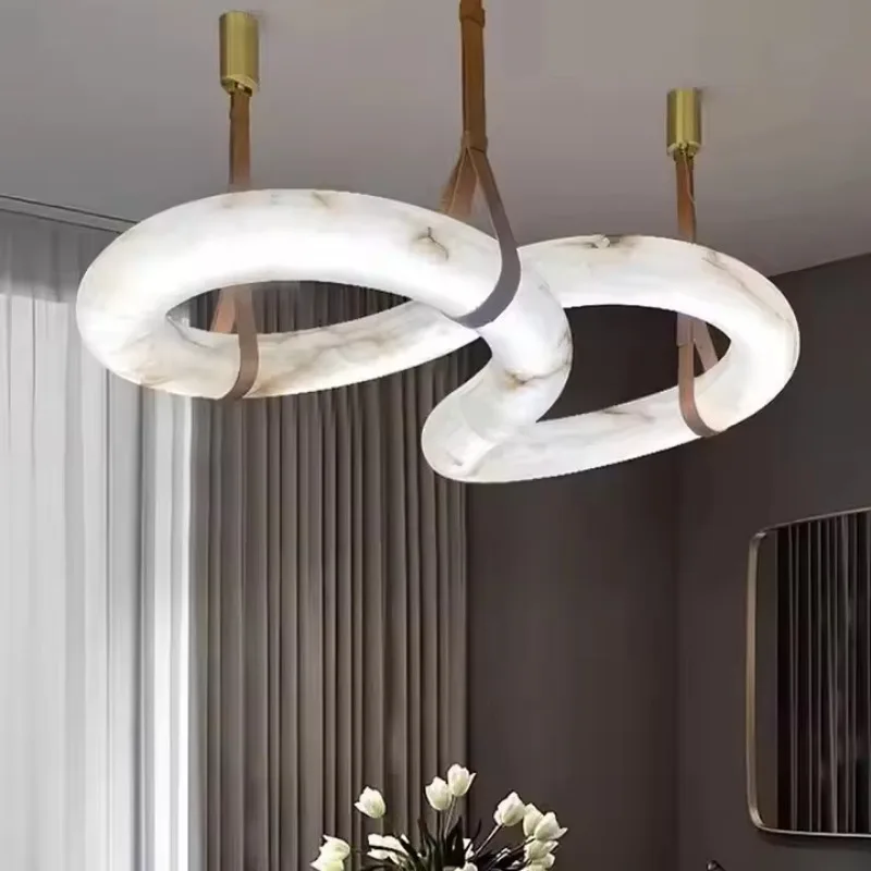Modern Figure Natural Marble Shape Design Living Room Kitchen Island Spanish Natural Alabaster Chandelier Pendant Lights