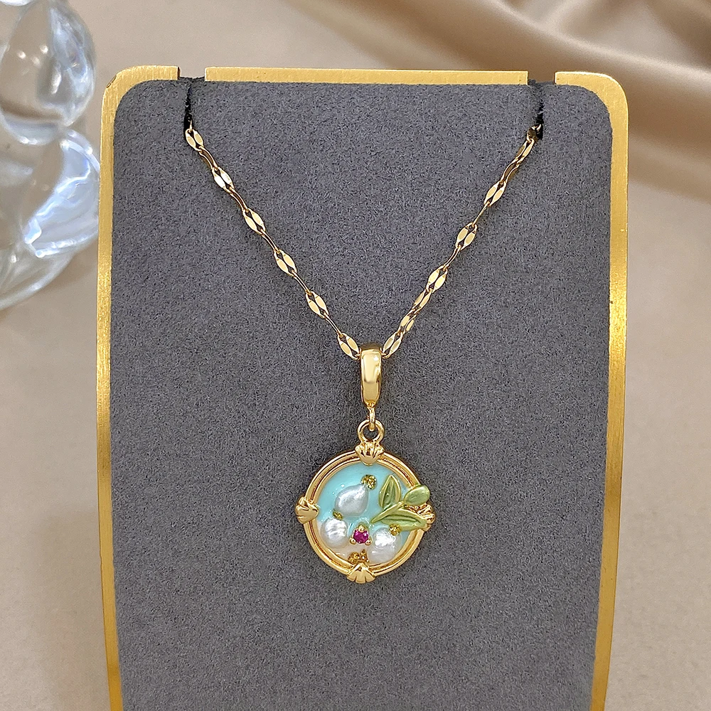 

DODOHAO Pearl Flower Pendant Necklaces Vintage Elegant Women'S Dangle Necklaces Classic Fashion Copper Jewelry Gifts For Girls