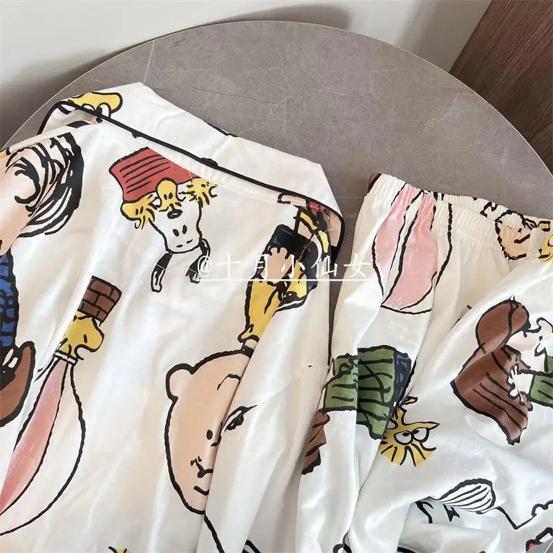 Anime Kawaii Snoopy Pajamas Long Sleeved Pants Cartoon Fashion Casual Relaxed Comfort Homewear Student Christmas Gift for Girl