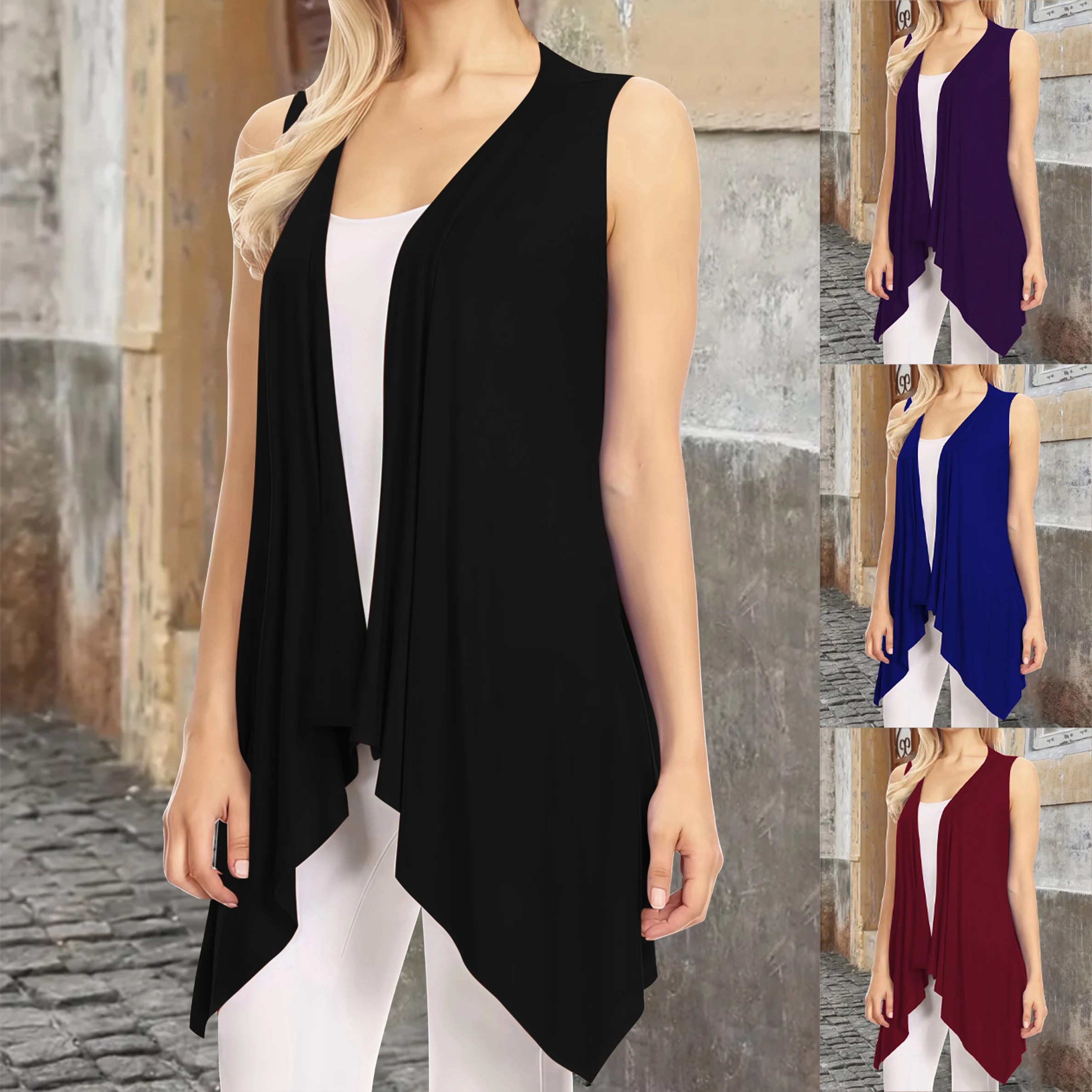 Elegant Solid Color Lightweight Sleeveless Open Front Long Duster Vest for Women