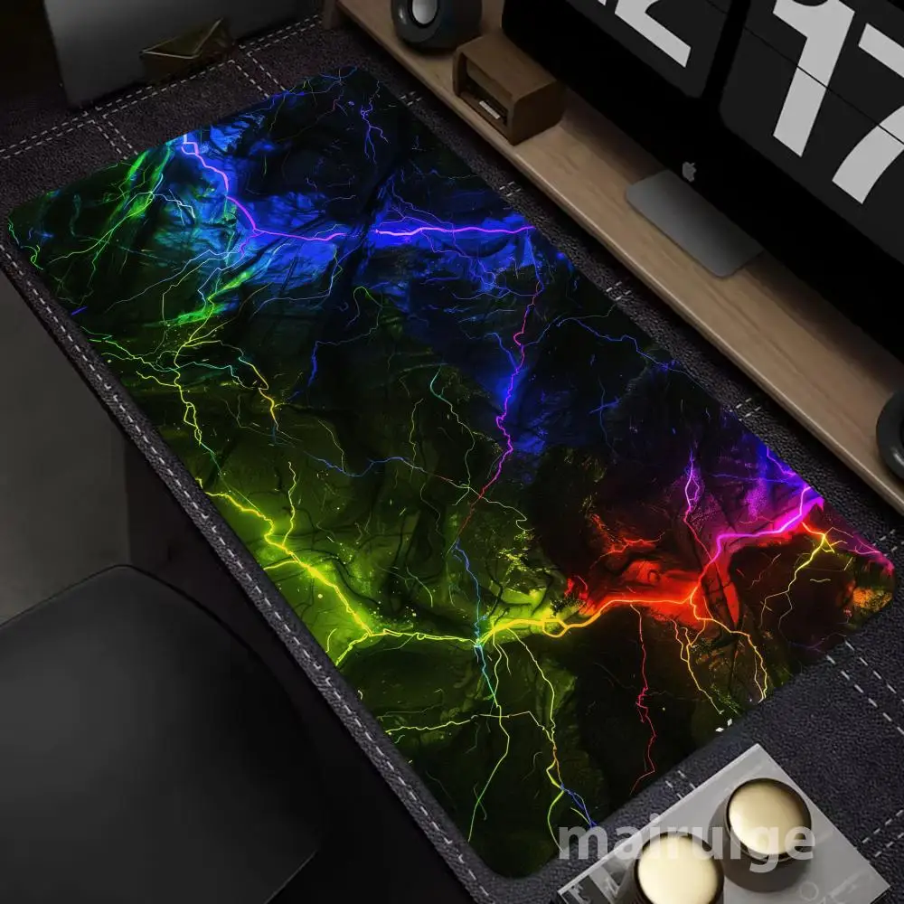 

Neon Cracks Mouse Pad Large Computer Office Game Table Mat XXL Rubber Anti-slip Stitched Edges Keyboard Mats Washable Desk Pads