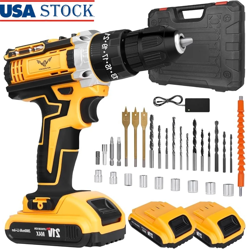 

21V Cordless Drill Set Electric Screwdriver 2000mAh 25 3 Torque Hammer Drill 2-Speed 42N.m LED Worklight 3-in-1 Tool