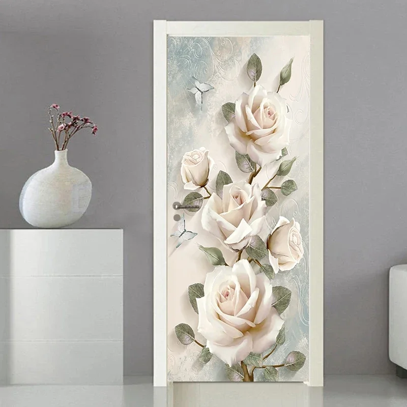 Door Decal Modern Sticker Cover Wallpaper Home Entrance Ornament  Entrance Decoration Self-adhesive Photo On The Fridge Flowers