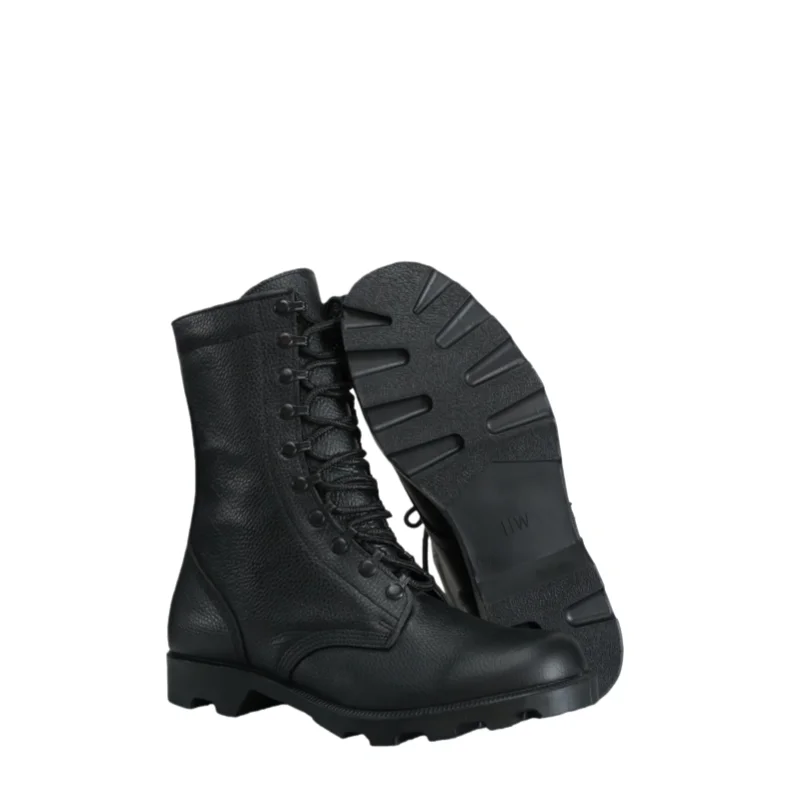 Black embossed cowhide jungle boots tactical boots rubber molded shoes waterproof and wear-resistant