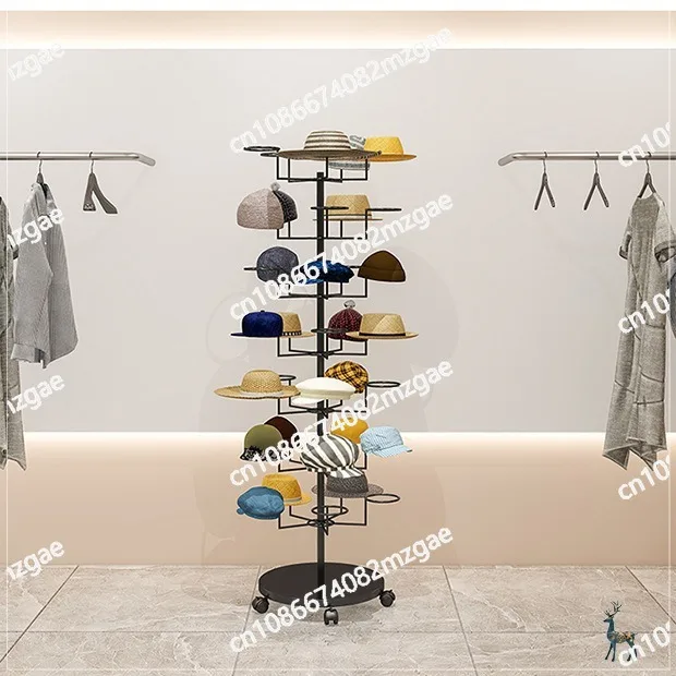 Multi-layer hat hanger display rack,  holder mobile clothing store floor-to-ceiling  rack, sun  storage