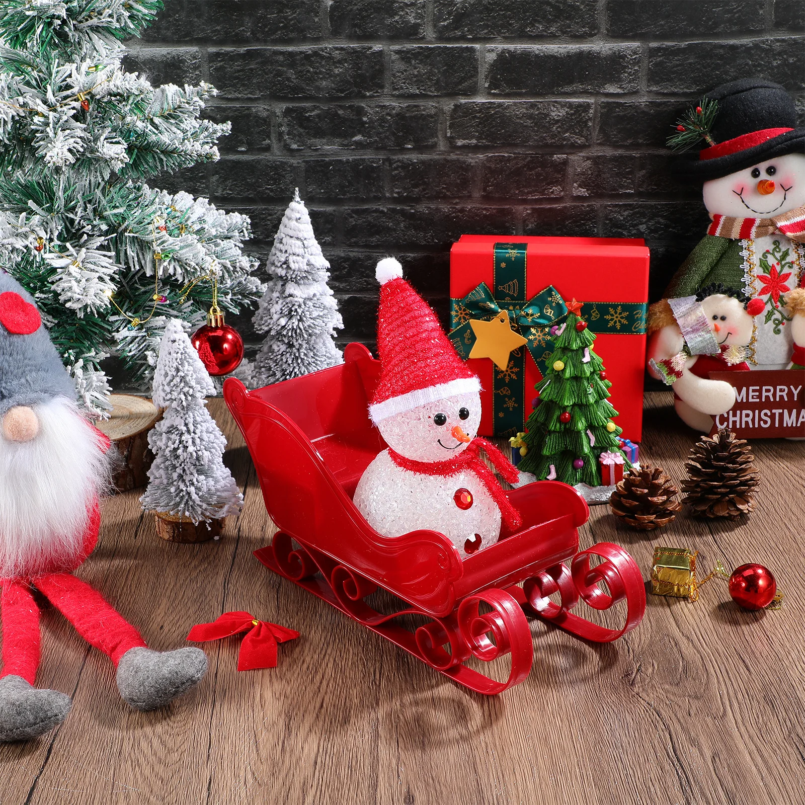 

Plastic Christmas Sleigh Ornament Small Miniature Hanging Sleigh Charm Xmas Tree Decoration Party Photo Prop Decor