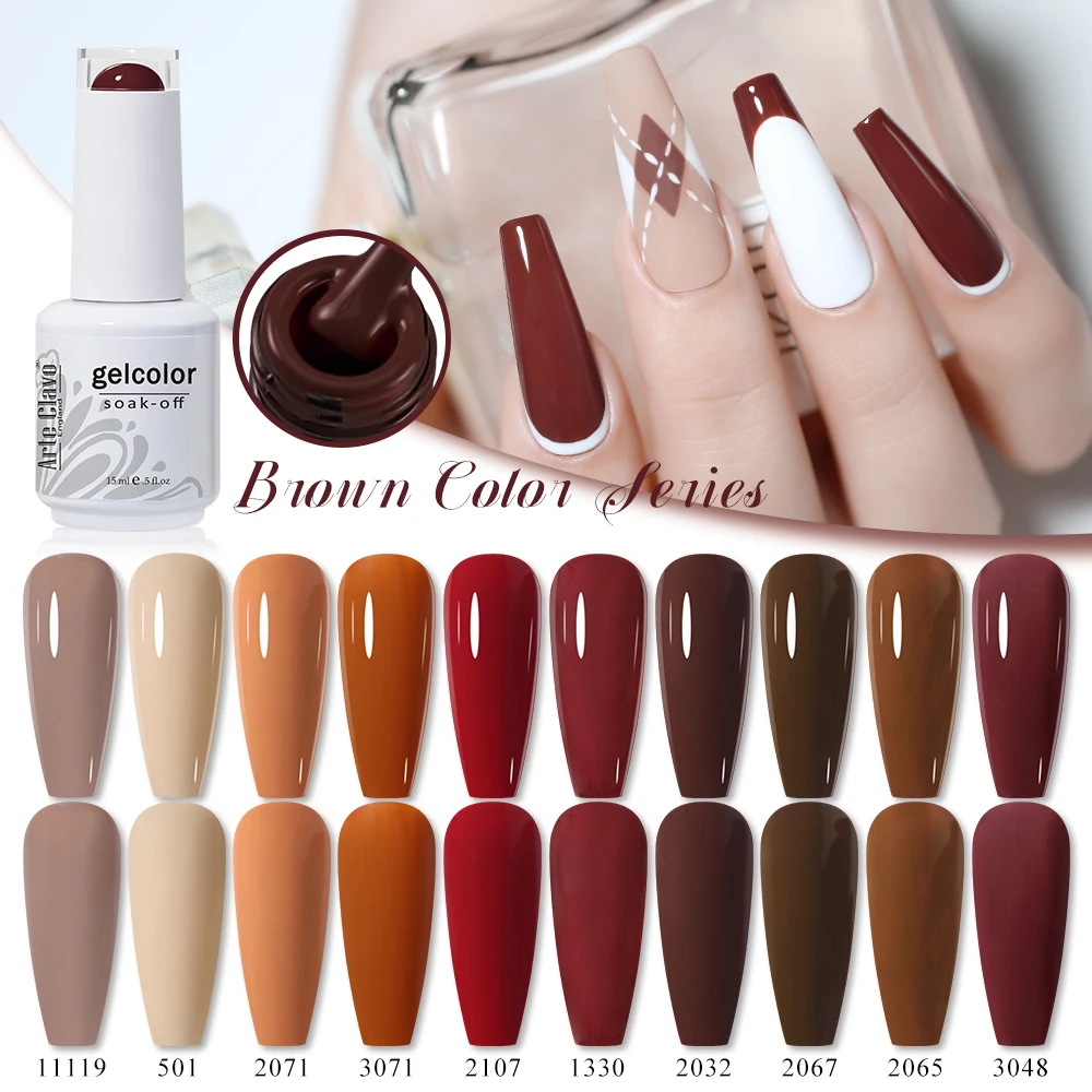 

Arte Clavo 15ML Red Brown Color Gel Nail Polish Autumn Winter Nail Art Gel Nail Supplies Semi Permanent Soak Off UV Gel Varnish