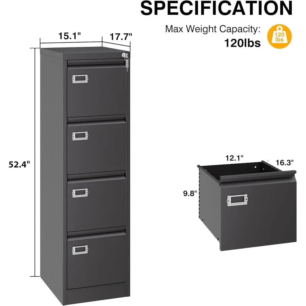 4 Drawer File Cabinet with Lock, Metal Filing Cabinets, Vertical Small Filing Cabinet Steel Lockable Storage Cabinets for Home O