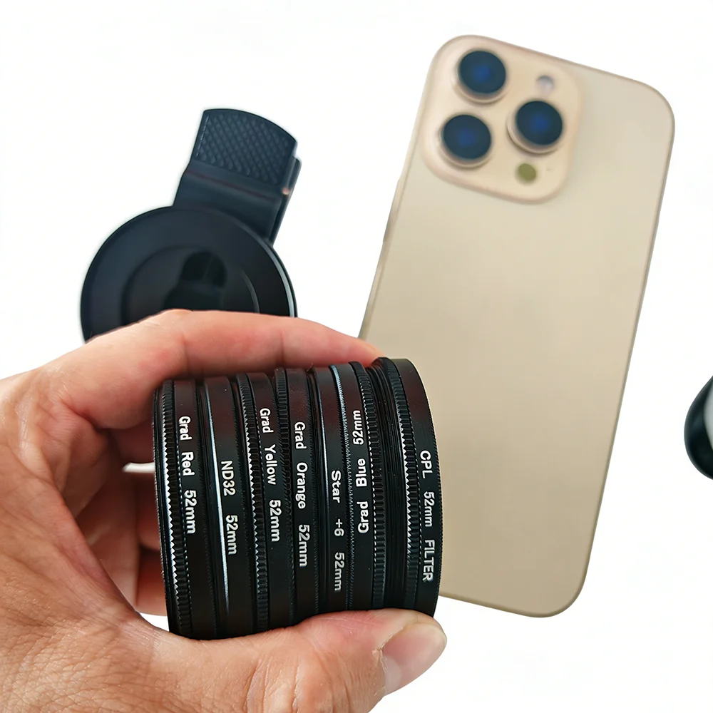 

APEXEL 5-in-1 Phone Camera Filter Kit: 52mm Red/Blue/Orange/Yellow Gradient + CPL Star Filter, Smartphone Photography Accessory