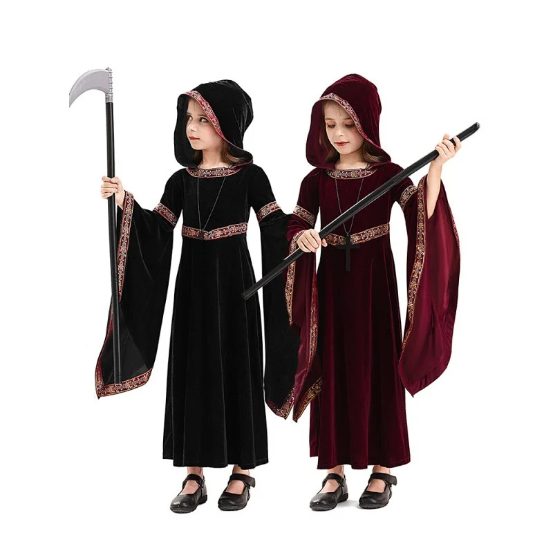 

Scary Reaper Costume Long Hooded Dr Children's Stage Performance Clothes loween 2025 Polypropylene Traditional Ethnic W...