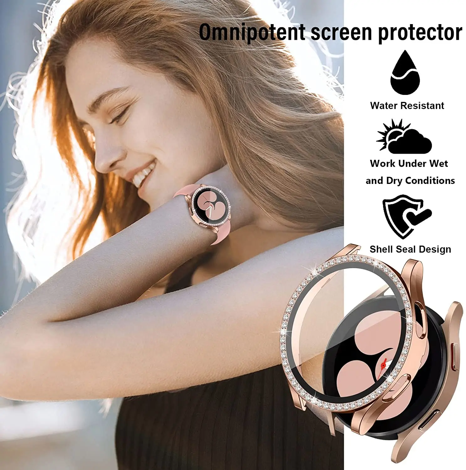 Case for samsung Galaxy watch 4 classic 46mm 42mm diamond all-around bumper cover Screen protector for samsung watch 4 44mm 40mm