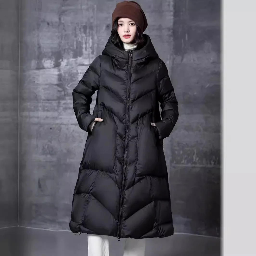

European Winter Women's Down Jacket Loose Hooded Long Down Jacket