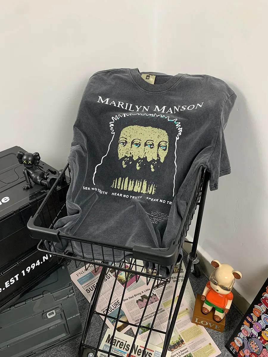 

High Street TG Versatile Marilyn Manson Rock Band T Shirt Best Quality HIP HOP Vintage Oversized Streetwear T-shirt Tee Tops