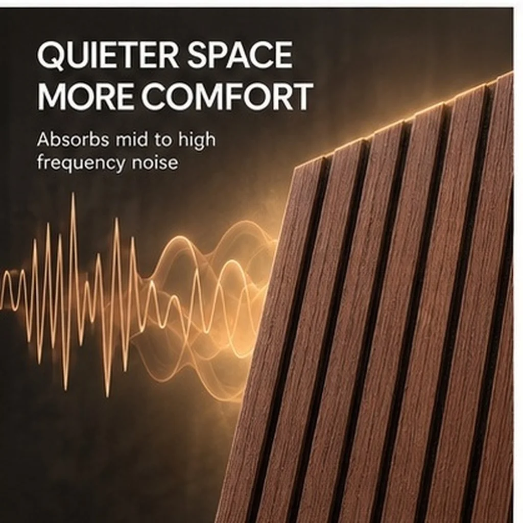 4Pcs Self Adhesive Acoustic Panels Walnut Slat Wall Soundproof Board Peel Stick Bedroom Living Room Noise Reduction