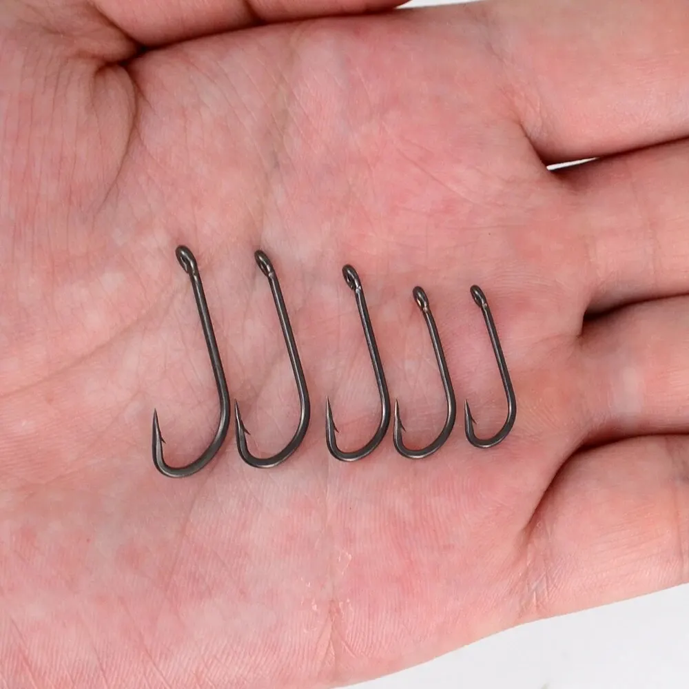 Hirisi 15pcs PTFE Coated High Carbon Steel Fish Hook Micro Barbed With Eye Long Shank X913 Carp Fishing Accessories