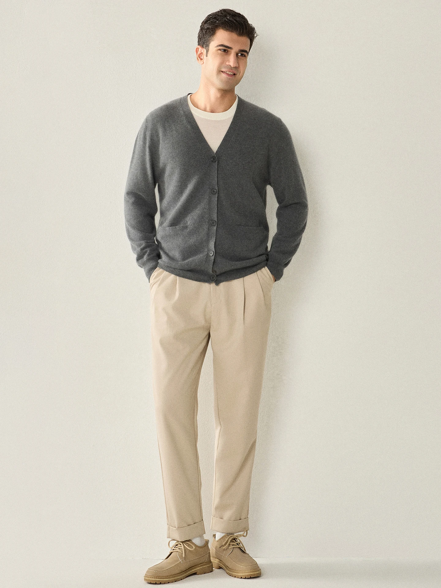 TLOML Men’s 100% Baby Cashmere Sweater V-neck Buttons Cardigan Autumn Winter Cashmere Knitwear Soft Warm Smart Casual Solid Coat