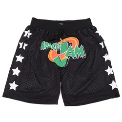 Basketball Shorts Summer Fashion Men's Sports Casual Fitness High Quality Beach Pants SPACE JAM Sewn Embroidered Black Mesh