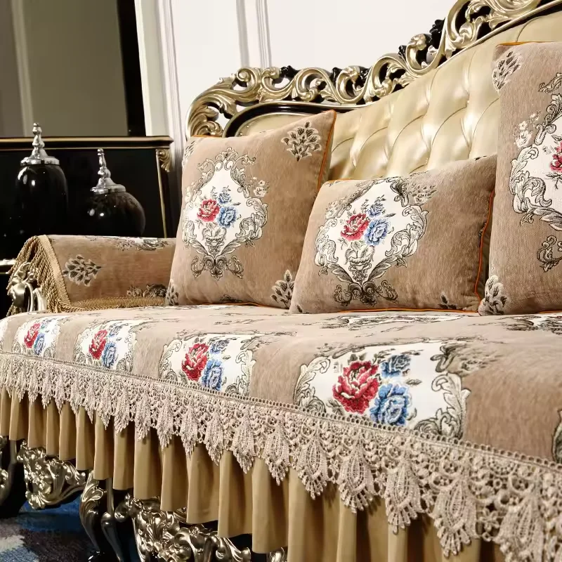 

European Embroidery Lace Sofa Cover, Non-Slip Chenille Fabric, Sofa Cushion, Universal Pillowcase, Armrest Towel, Four Seasons