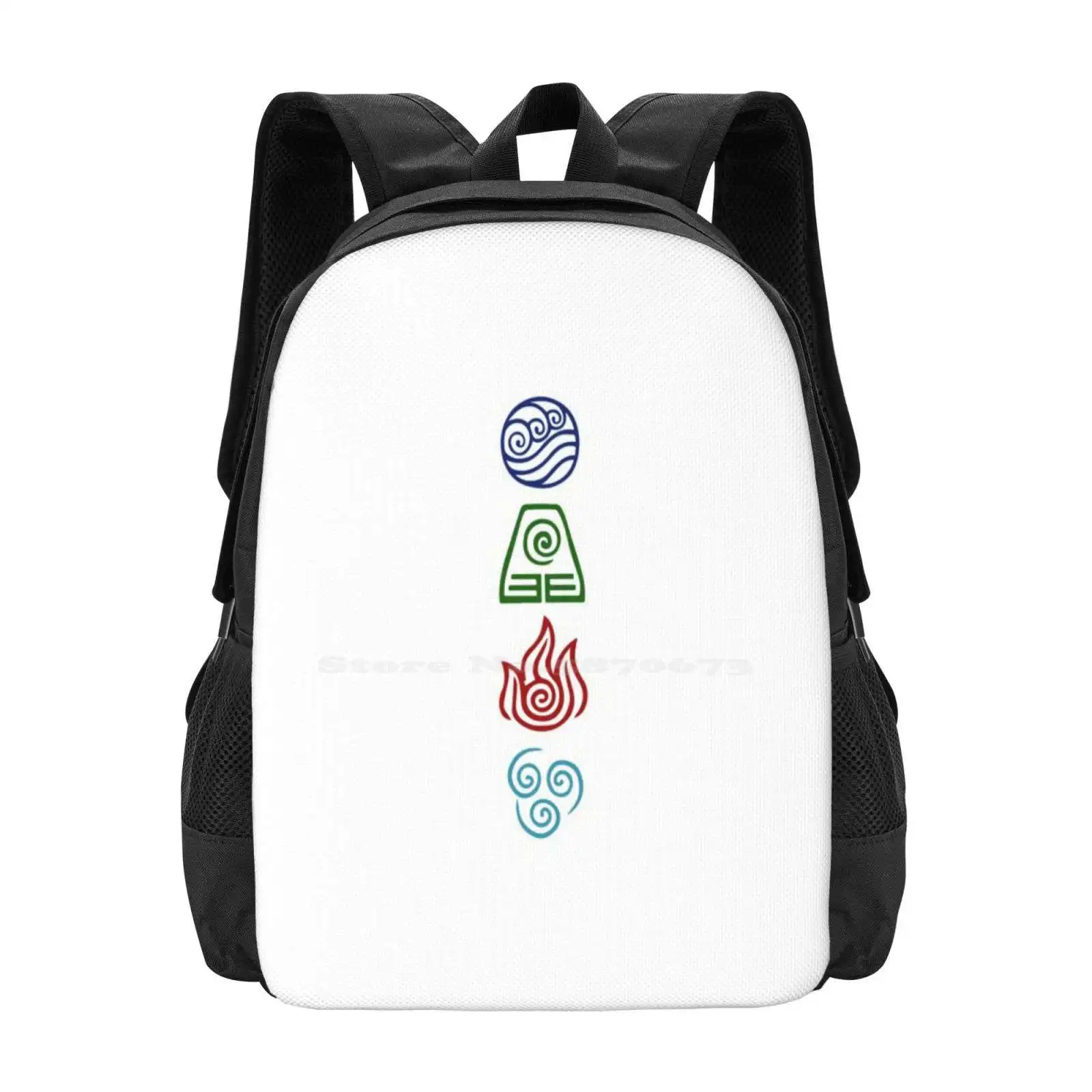 Four Elements School Bag Big Capacity Backpack Laptop The Last Airbender Nomads Nation Monks Kingdom Tribes Symbol Emblem